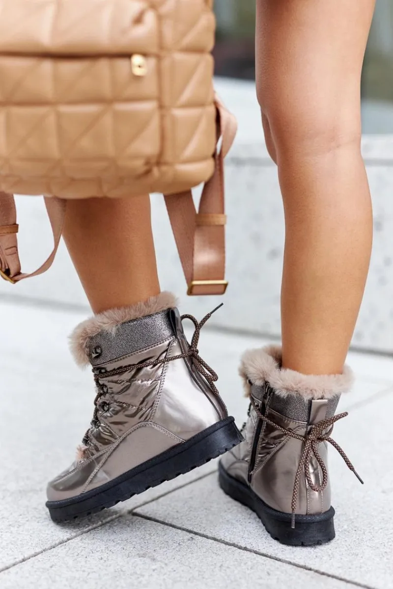 Śniegowce Damskie>Boto Wysokie Śniegowce Ocieplane Futerkiem Złote Sneezy