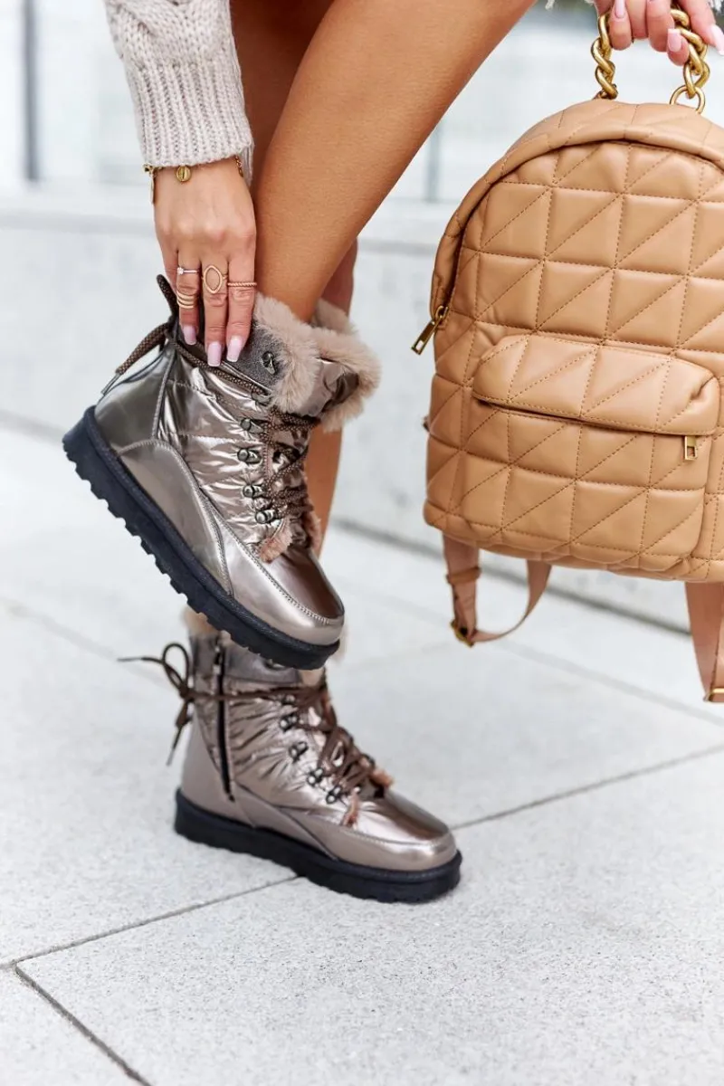 Śniegowce Damskie>Boto Wysokie Śniegowce Ocieplane Futerkiem Złote Sneezy