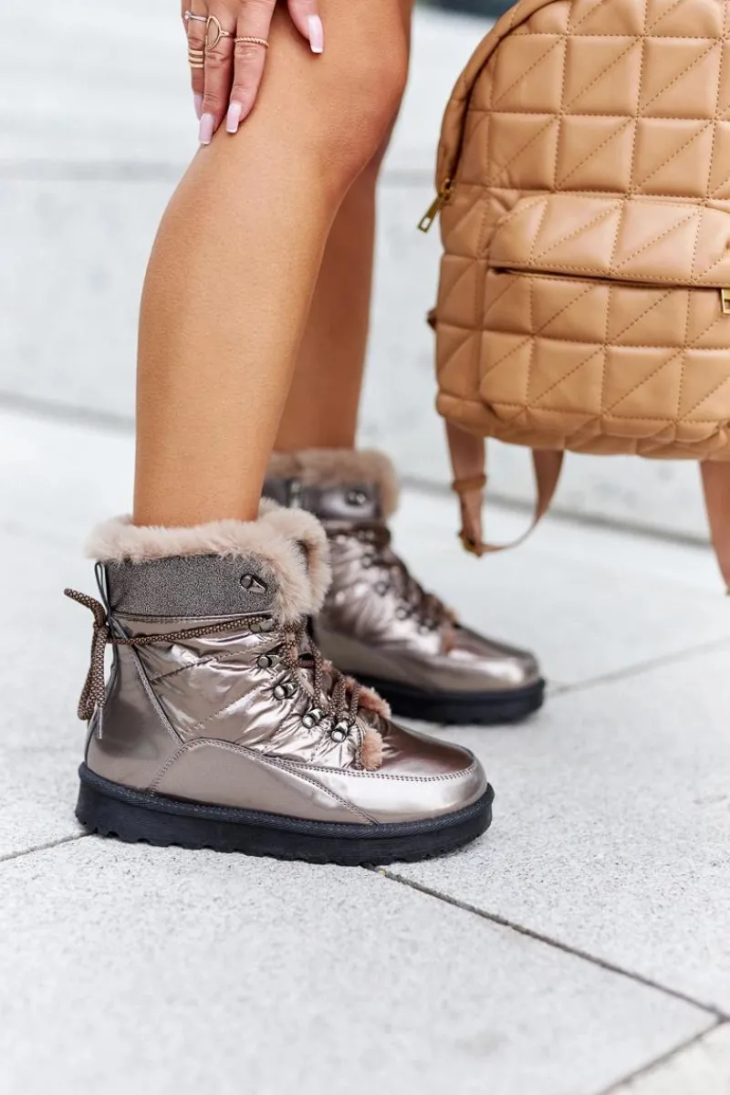 Śniegowce Damskie>Boto Wysokie Śniegowce Ocieplane Futerkiem Złote Sneezy