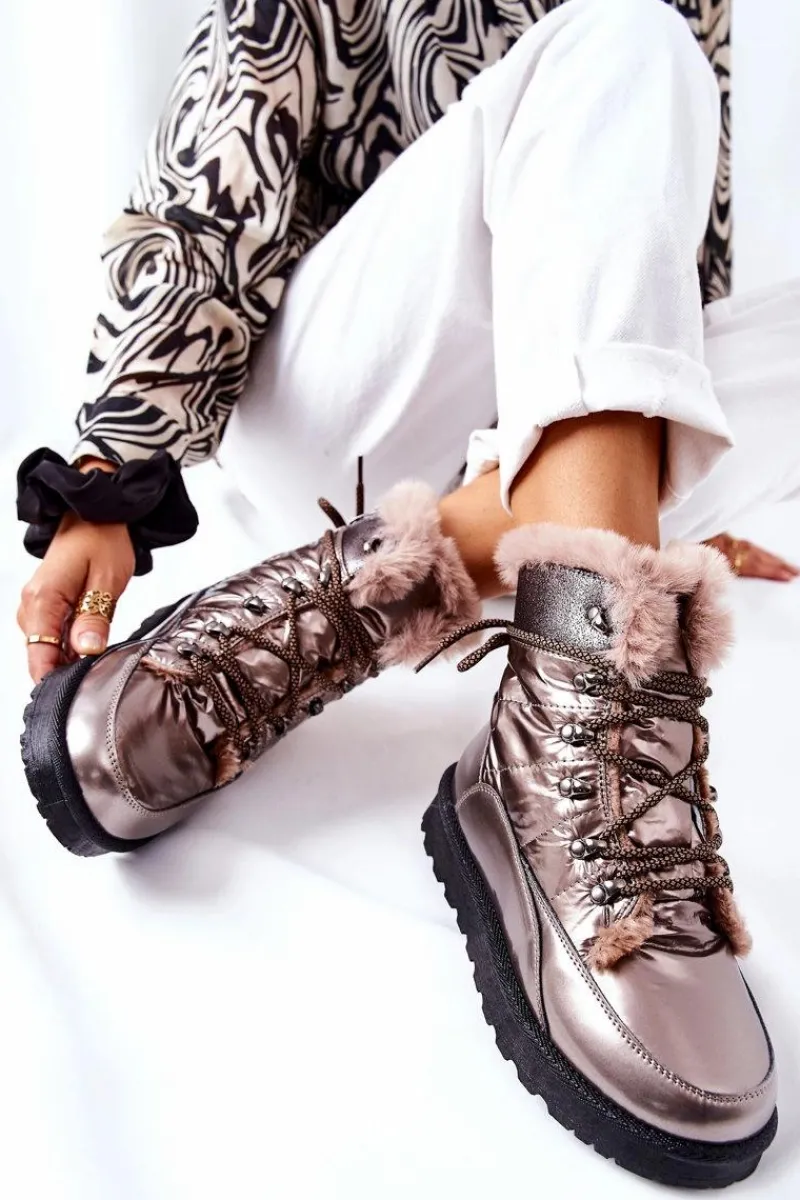 Śniegowce Damskie>Boto Wysokie Śniegowce Ocieplane Futerkiem Złote Sneezy