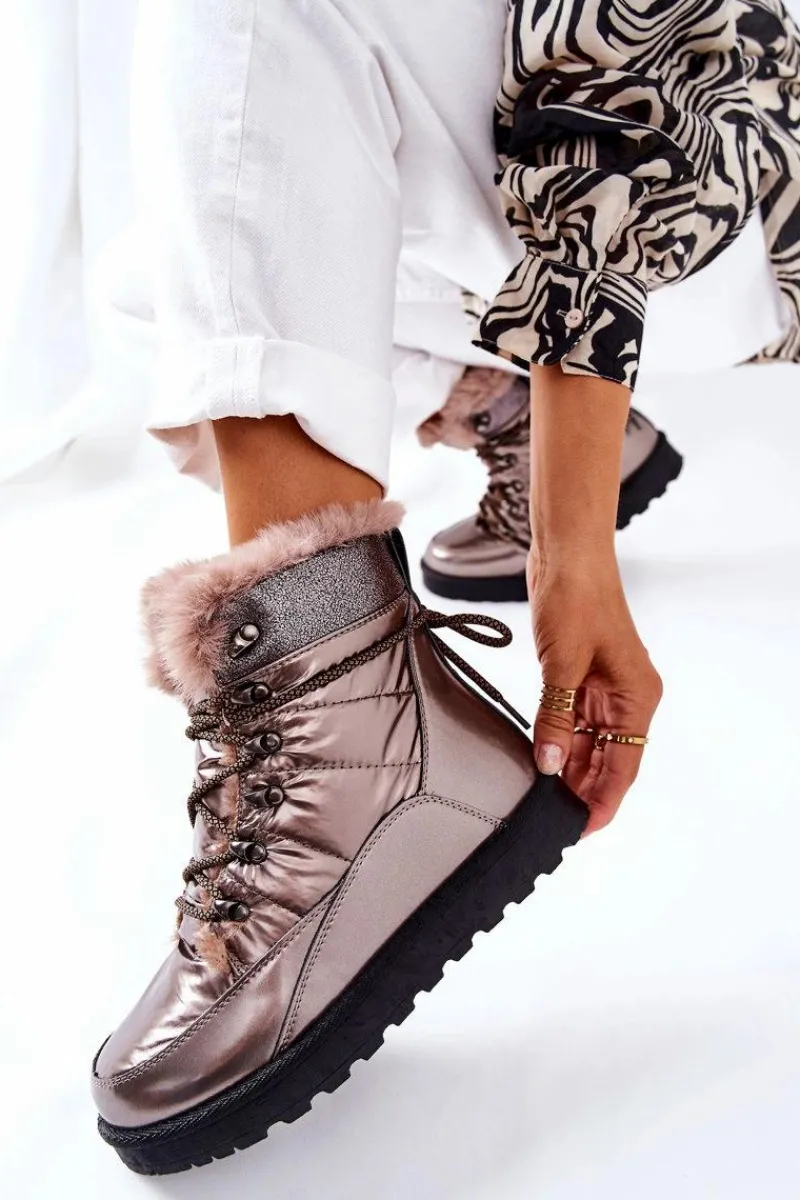 Śniegowce Damskie>Boto Wysokie Śniegowce Ocieplane Futerkiem Złote Sneezy