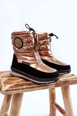 Hot Wysokie Śniegowce Ocieplane Wełną Złote Lucia Dzieci Dziewczęce