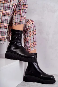 Czarne Botki|Botki Zimowe Damskie>GOE Wysokie Ocieplane Botki KK2N4054 Czarne