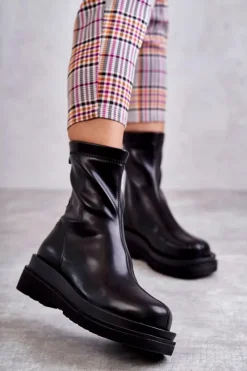 Czarne Botki|Botki Zimowe Damskie></noscript>GOE Wysokie Ocieplane Botki KK2N4054 Czarne