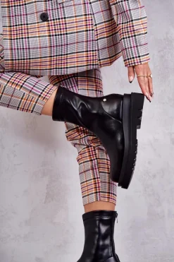 Czarne Botki|Botki Zimowe Damskie></noscript>GOE Wysokie Ocieplane Botki KK2N4054 Czarne