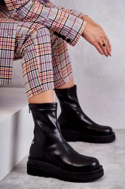 Czarne Botki|Botki Zimowe Damskie></noscript>GOE Wysokie Ocieplane Botki KK2N4054 Czarne