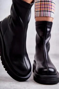 Czarne Botki|Botki Zimowe Damskie></noscript>GOE Wysokie Ocieplane Botki KK2N4054 Czarne