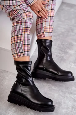 Czarne Botki|Botki Zimowe Damskie></noscript>GOE Wysokie Ocieplane Botki KK2N4054 Czarne