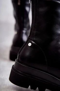 Czarne Botki|Botki Zimowe Damskie></noscript>GOE Wysokie Ocieplane Botki KK2N4054 Czarne