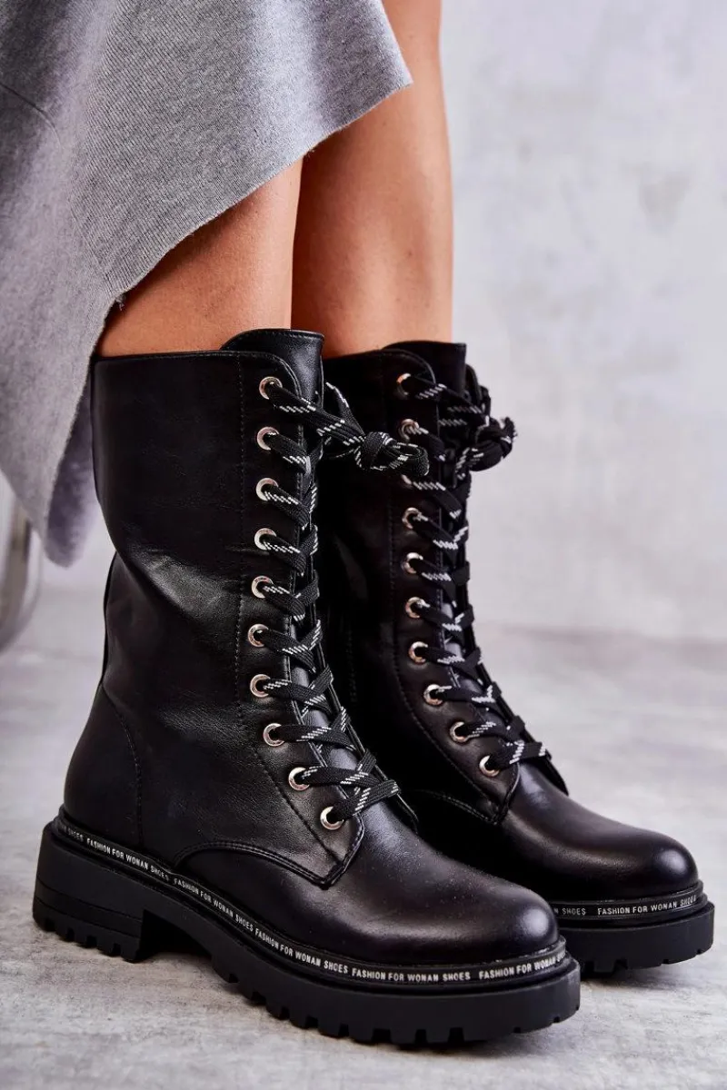 Best Boto Wysokie Ocieplane Damskie Botki Wiązane Czarne Darla