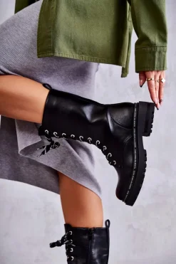 Best Boto Wysokie Ocieplane Damskie Botki Wiązane Czarne Darla