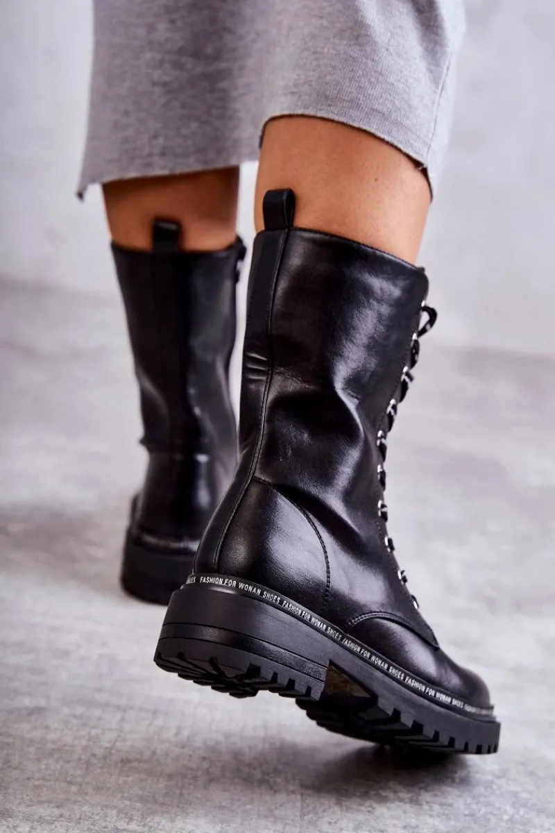 Best Boto Wysokie Ocieplane Damskie Botki Wiązane Czarne Darla