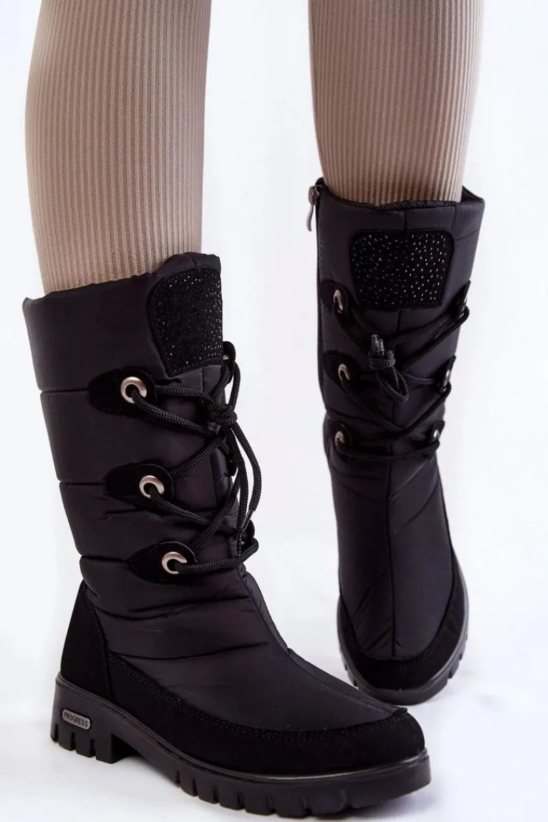 Śniegowce Damskie|Kozaki Płaskie>Boto Wysokie Ocieplane Śniegowce Progress PROGJ-20-07 Czarne