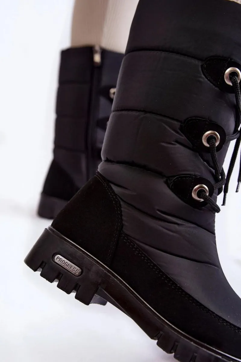 Śniegowce Damskie|Kozaki Płaskie>Boto Wysokie Ocieplane Śniegowce Progress PROGJ-20-07 Czarne