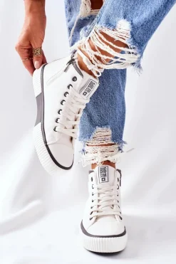 Trampki Ocieplane|Trampki Damskie Big Star>Big Star Shoes Wysokie Ocieplane Trampki Big Star II274158 Białe