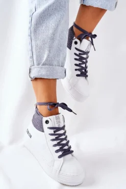 Hot Wysokie Ocieplane Trampki Big Star II274144 Biało-Szare Damskie Trampki Ocieplane|Trampki Damskie Big Star