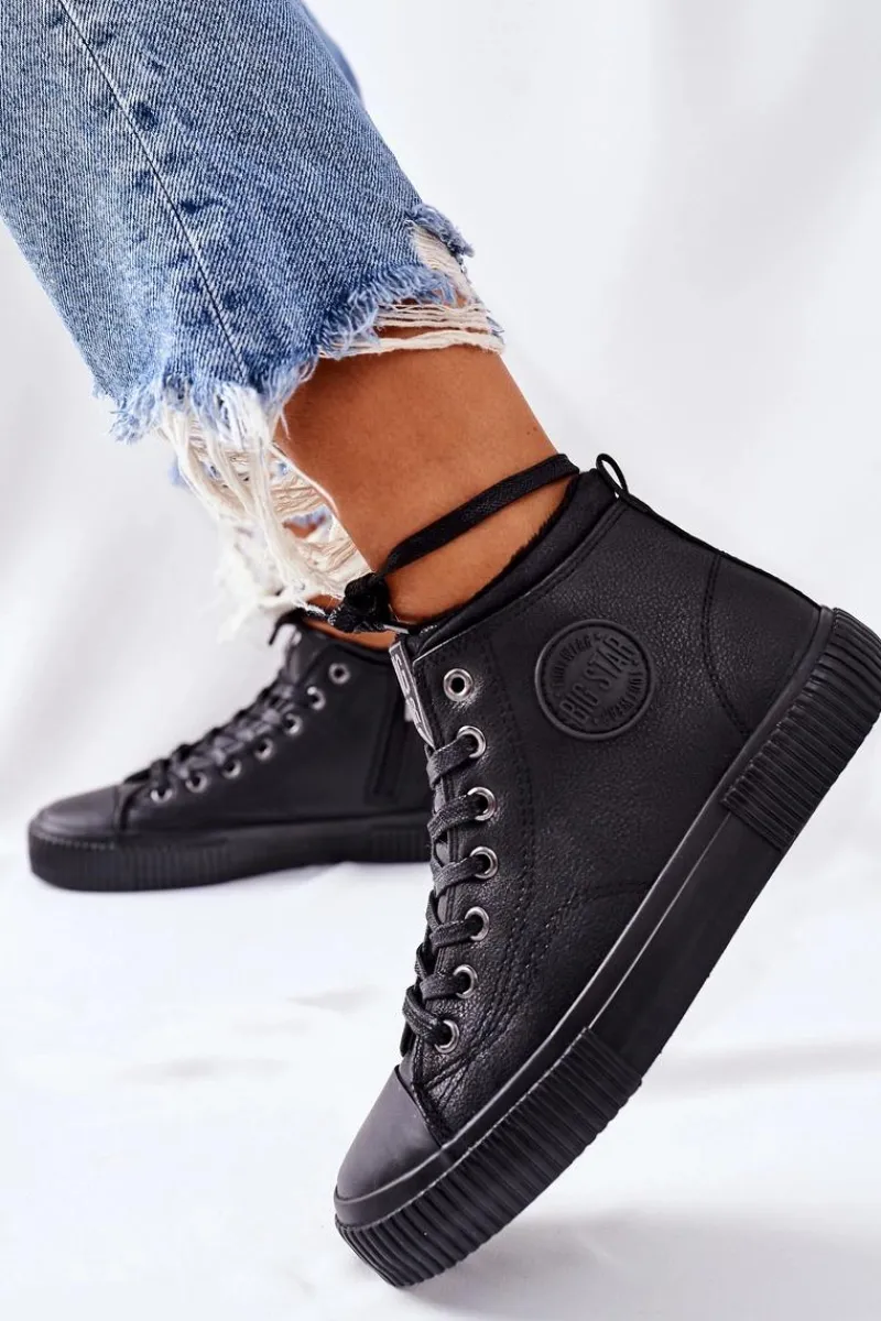 Clearance Wysokie Ocieplane Trampki Big Star II274157 Czarne Damskie Trampki Ocieplane|Trampki Damskie Big Star