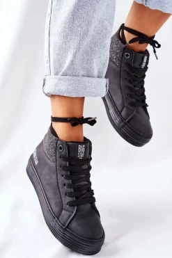 Trampki Ocieplane|Trampki Damskie Big Star></noscript>Big Star Shoes Wysokie Ocieplane Trampki Big Star II274147 Czarne Czarny