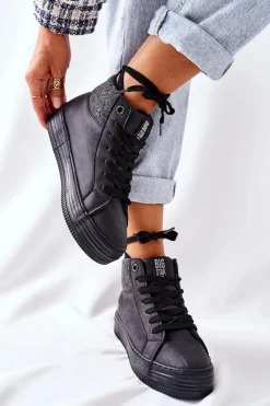 Trampki Ocieplane|Trampki Damskie Big Star></noscript>Big Star Shoes Wysokie Ocieplane Trampki Big Star II274147 Czarne Czarny
