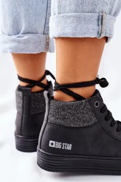 Trampki Ocieplane|Trampki Damskie Big Star></noscript>Big Star Shoes Wysokie Ocieplane Trampki Big Star II274147 Czarne Czarny