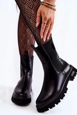 Outlet Big Star Shoes Wysokie Ocieplane Wsuwane Botki Sztyblety Big Star KK274500 Czarne