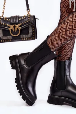 Outlet Big Star Shoes Wysokie Ocieplane Wsuwane Botki Sztyblety Big Star KK274500 Czarne