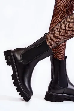 Outlet Big Star Shoes Wysokie Ocieplane Wsuwane Botki Sztyblety Big Star KK274500 Czarne