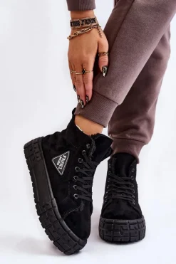 Trampki Ocieplane|Trampki Damskie Wysokie>Boto Wysokie Ocieplane Zamszowe Trampki Czarne Evren