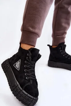 Trampki Ocieplane|Trampki Damskie Wysokie></noscript>Boto Wysokie Ocieplane Zamszowe Trampki Czarne Evren