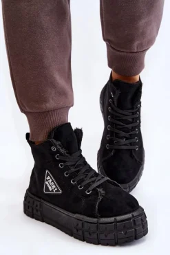 Trampki Ocieplane|Trampki Damskie Wysokie></noscript>Boto Wysokie Ocieplane Zamszowe Trampki Czarne Evren