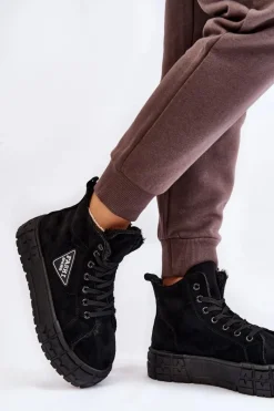 Trampki Ocieplane|Trampki Damskie Wysokie></noscript>Boto Wysokie Ocieplane Zamszowe Trampki Czarne Evren