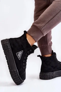 Trampki Ocieplane|Trampki Damskie Wysokie></noscript>Boto Wysokie Ocieplane Zamszowe Trampki Czarne Evren