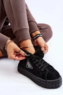 Trampki Ocieplane|Trampki Damskie Wysokie></noscript>Boto Wysokie Ocieplane Zamszowe Trampki Czarne Evren