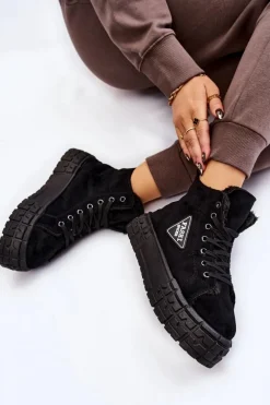 Trampki Ocieplane|Trampki Damskie Wysokie></noscript>Boto Wysokie Ocieplane Zamszowe Trampki Czarne Evren