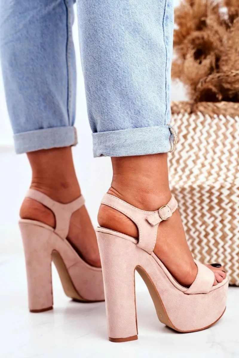 Boto Wysokie Różowe Sandały na Słupku Platforma HighShoes