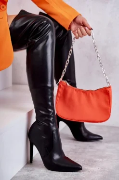 Online Wysokie Skórzane Kozaki Na Szpilce Czarne Skyler Damskie Kozaki Za Kolano|Kozaki Na Obcasie