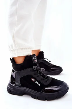 Hot Boto Wysokie Skórzane Ocieplane Buty Sportowe Czarne Merit