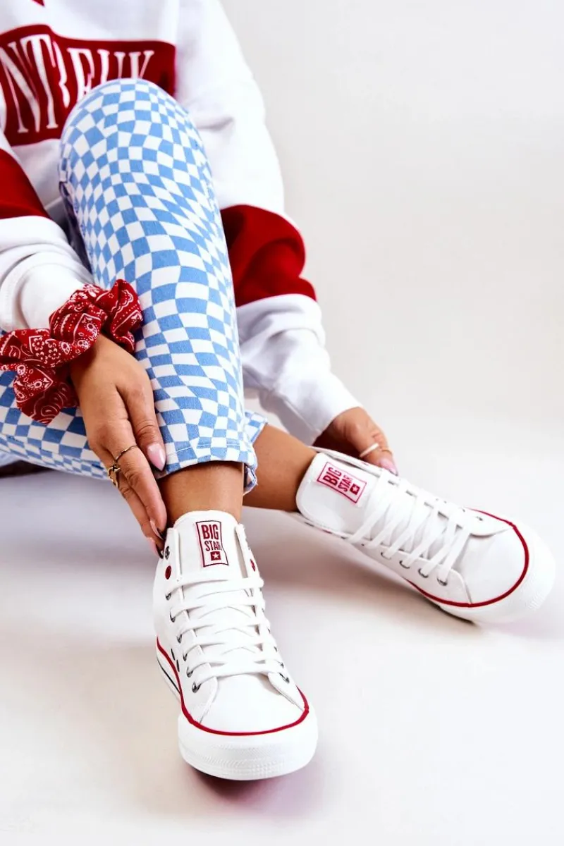 New Wysokie Skórzane Trampki Big Star JJ274132 Białe Damskie Trampki Damskie Big Star|Trampki Damskie Wysokie