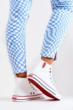 New Wysokie Skórzane Trampki Big Star JJ274132 Białe Damskie Trampki Damskie Big Star|Trampki Damskie Wysokie