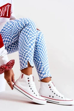 New Wysokie Skórzane Trampki Big Star JJ274132 Białe Damskie Trampki Damskie Big Star|Trampki Damskie Wysokie