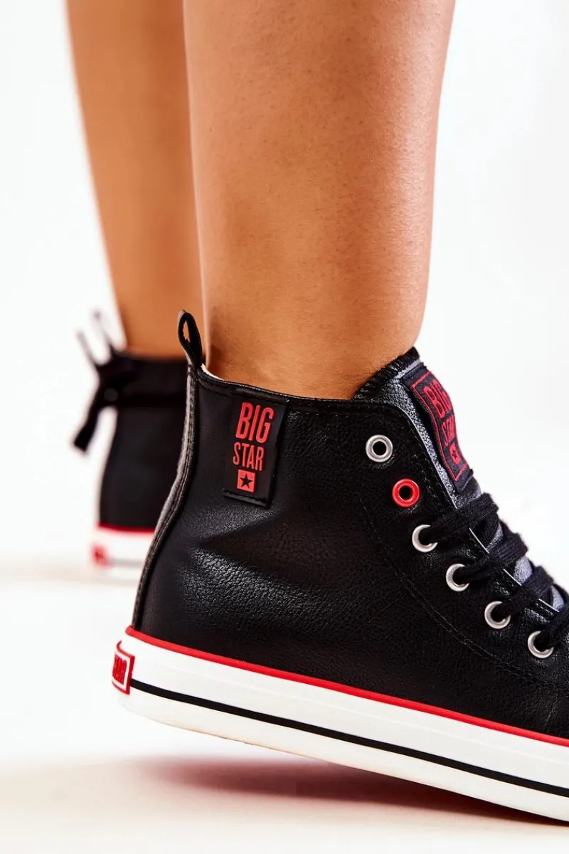 Trampki Damskie Big Star|Trampki Damskie Wysokie>Big Star Shoes Wysokie Skórzane Trampki Big Star JJ274131 Czarne