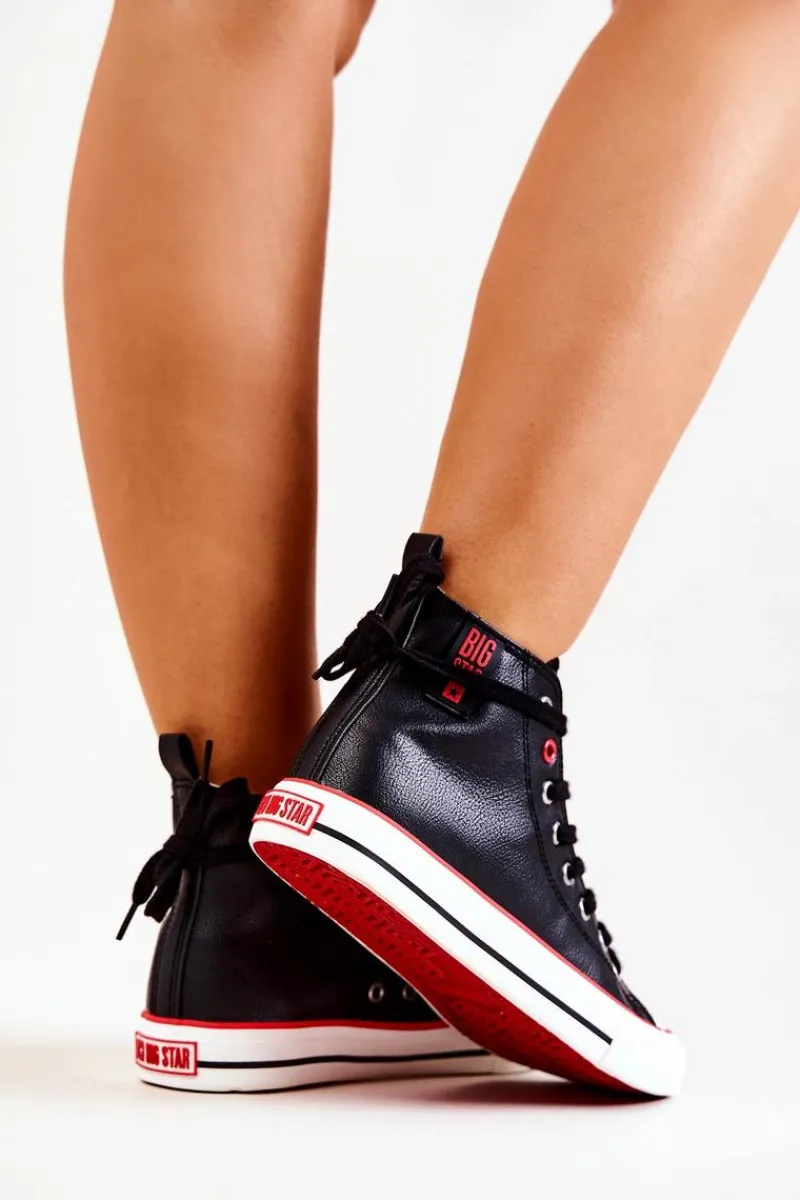 Trampki Damskie Big Star|Trampki Damskie Wysokie>Big Star Shoes Wysokie Skórzane Trampki Big Star JJ274131 Czarne