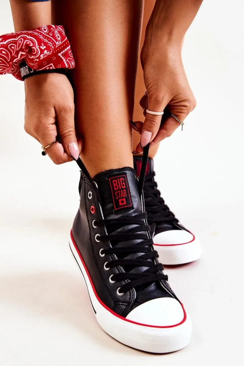 Trampki Damskie Big Star|Trampki Damskie Wysokie>Big Star Shoes Wysokie Skórzane Trampki Big Star JJ274131 Czarne