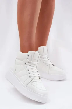 Online Wysokie Sneakersy Damskie Na Platformie Białe Tillive Damskie Sneakersy Damskie|Buty Sportowe Na Platformie