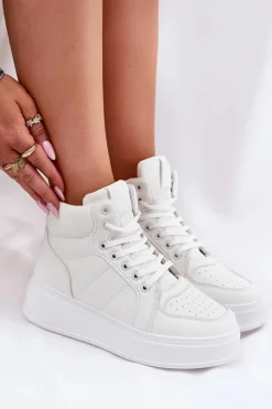 Online Wysokie Sneakersy Damskie Na Platformie Białe Tillive Damskie Sneakersy Damskie|Buty Sportowe Na Platformie