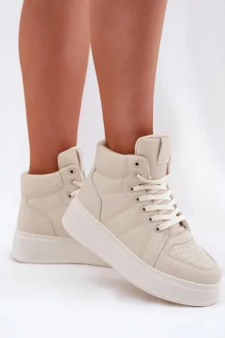 Online Evento Wysokie Sneakersy Damskie Na Platformie Beżowe Tillive Beżowy