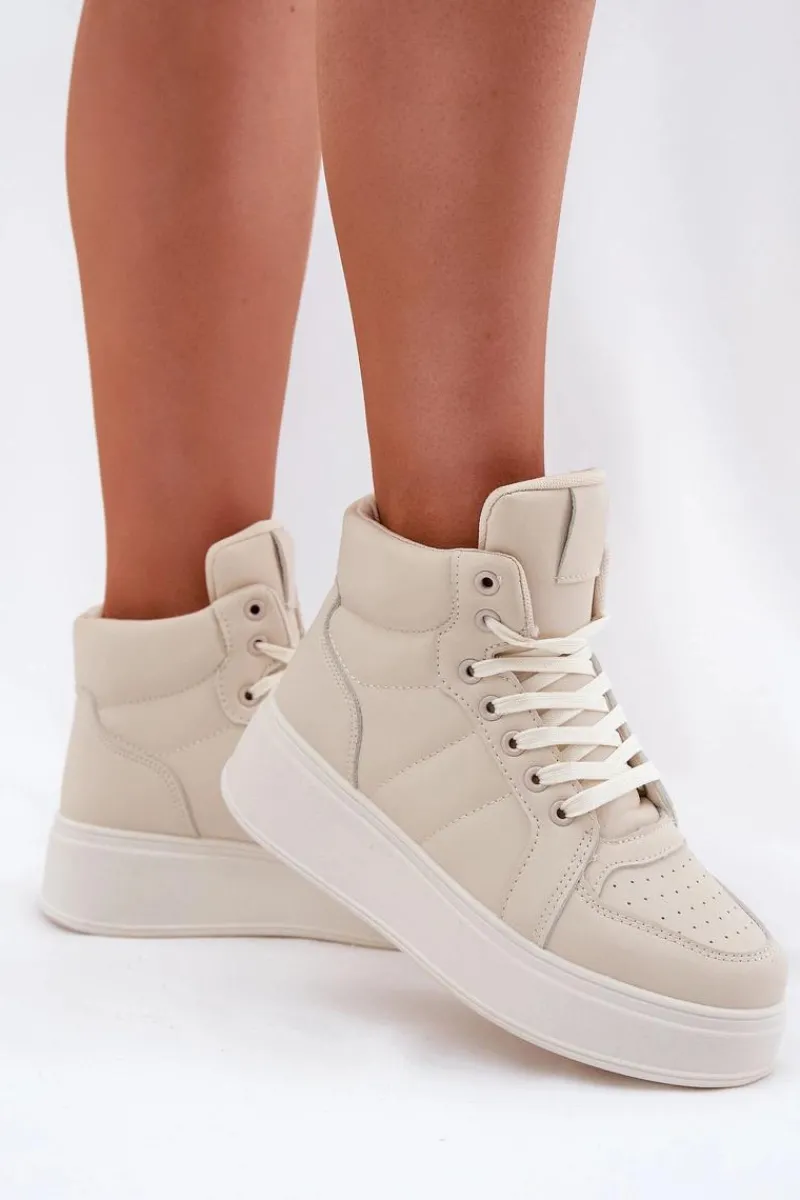 Online Evento Wysokie Sneakersy Damskie Na Platformie Beżowe Tillive Beżowy