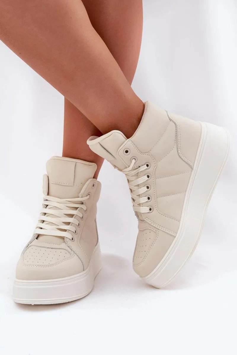 Online Evento Wysokie Sneakersy Damskie Na Platformie Beżowe Tillive Beżowy