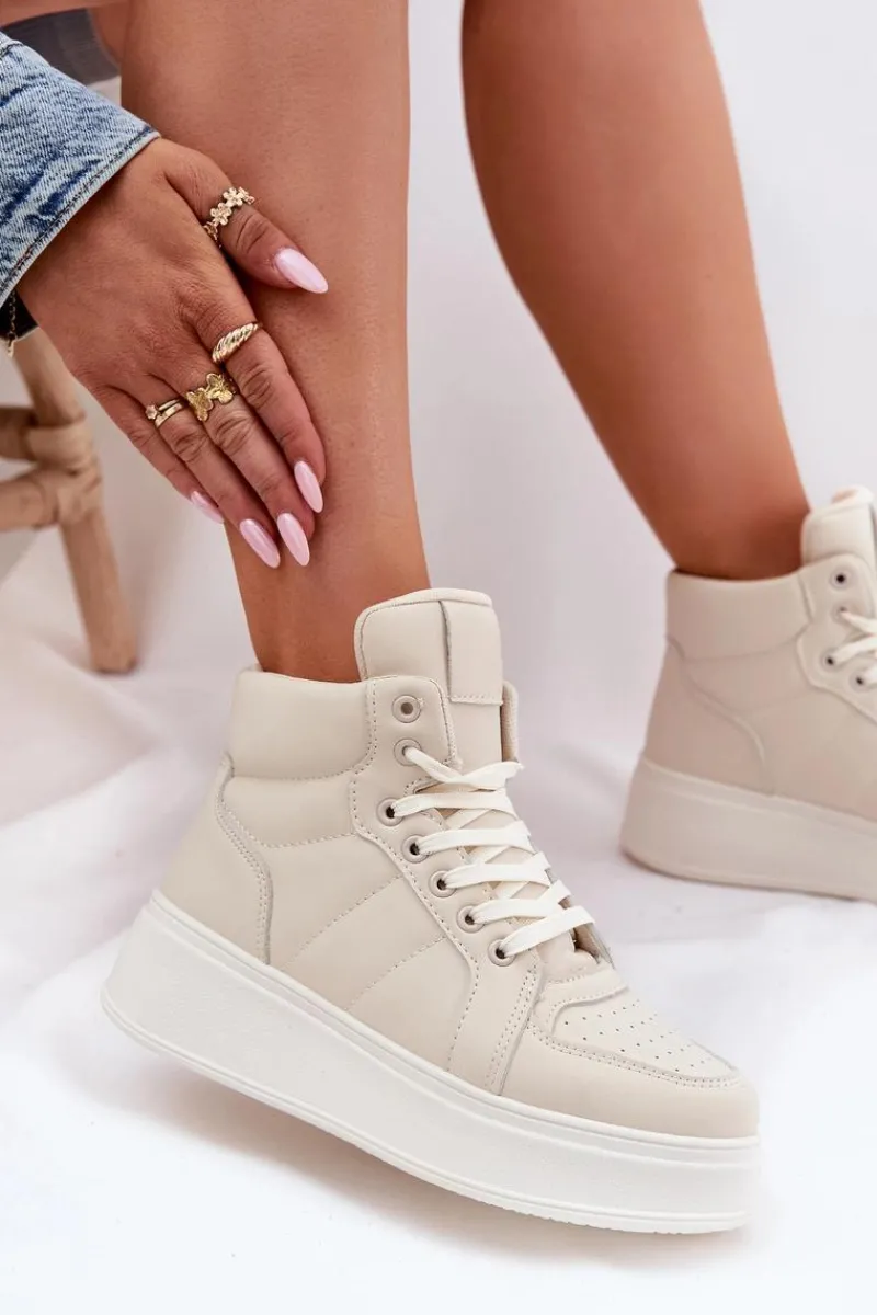 Online Evento Wysokie Sneakersy Damskie Na Platformie Beżowe Tillive Beżowy