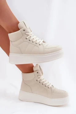 Online Evento Wysokie Sneakersy Damskie Na Platformie Beżowe Tillive Beżowy